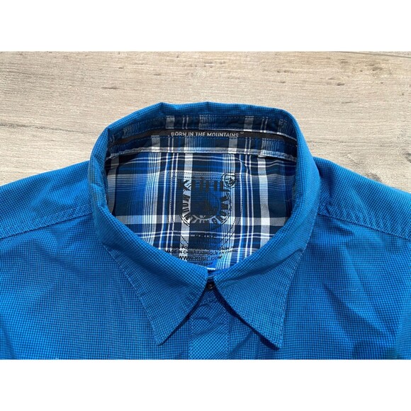 Kuhl KONQUER Plaid Short Sleeve Mens Large Button Down Blue Pocket Shirt READ - Picture 6 of 9